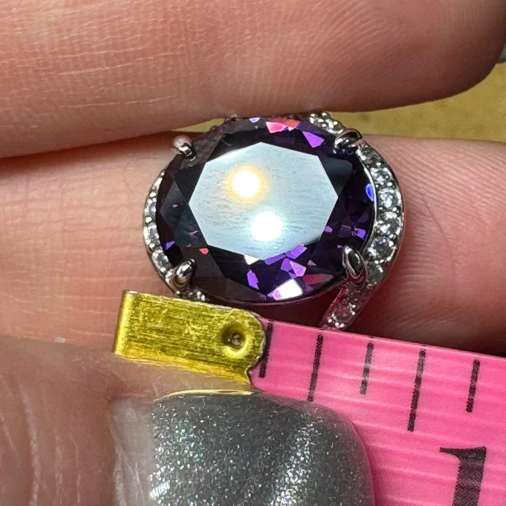Bomb Party Purple Oval Cocktail‎ Ring Silver Tone Pave Accent Statement Size 7